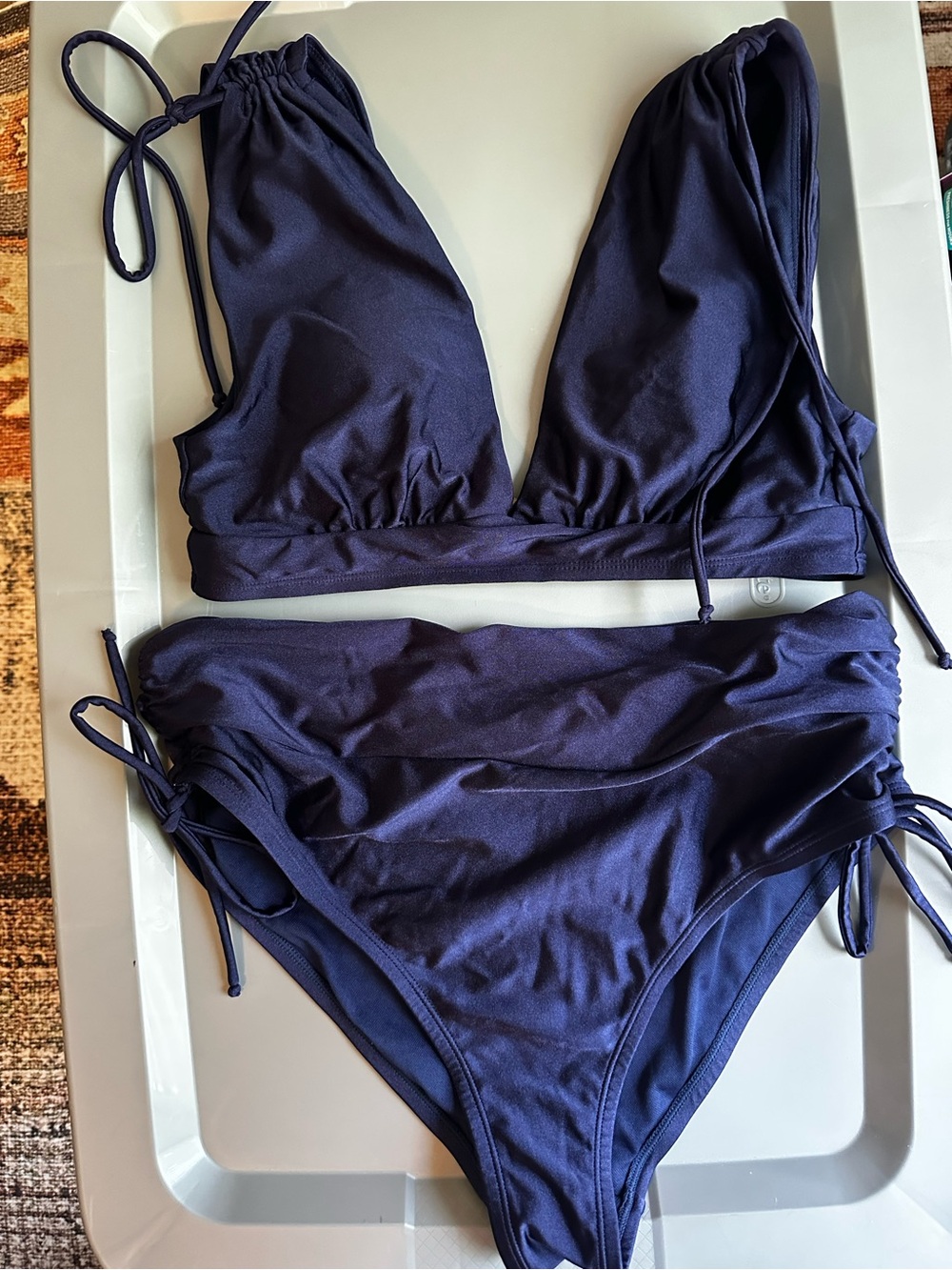 Navy Triangle Tie Bikini Set